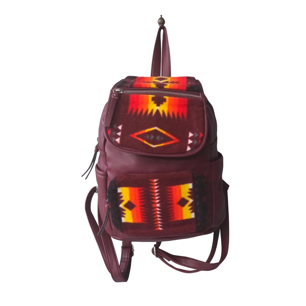 Rosetti Womens Burgundy Southwestern Mini Backpack Faux Leather Aztec Print Bag